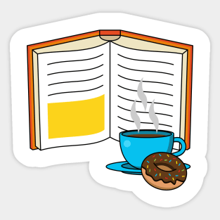 Book Coffee and Donut Cartoon Sticker